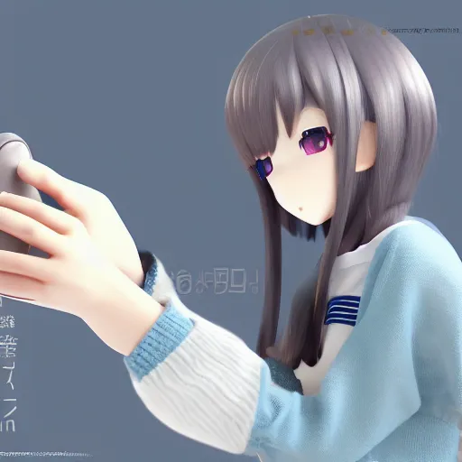 Image similar to cute fumo plush of a girl typing on a phone, anime girl, vray