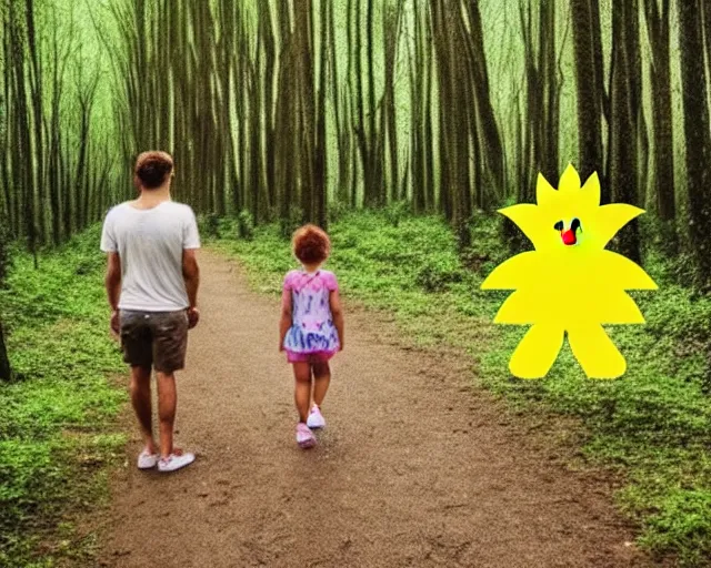 Image similar to cute pineapple people, walking in a forest