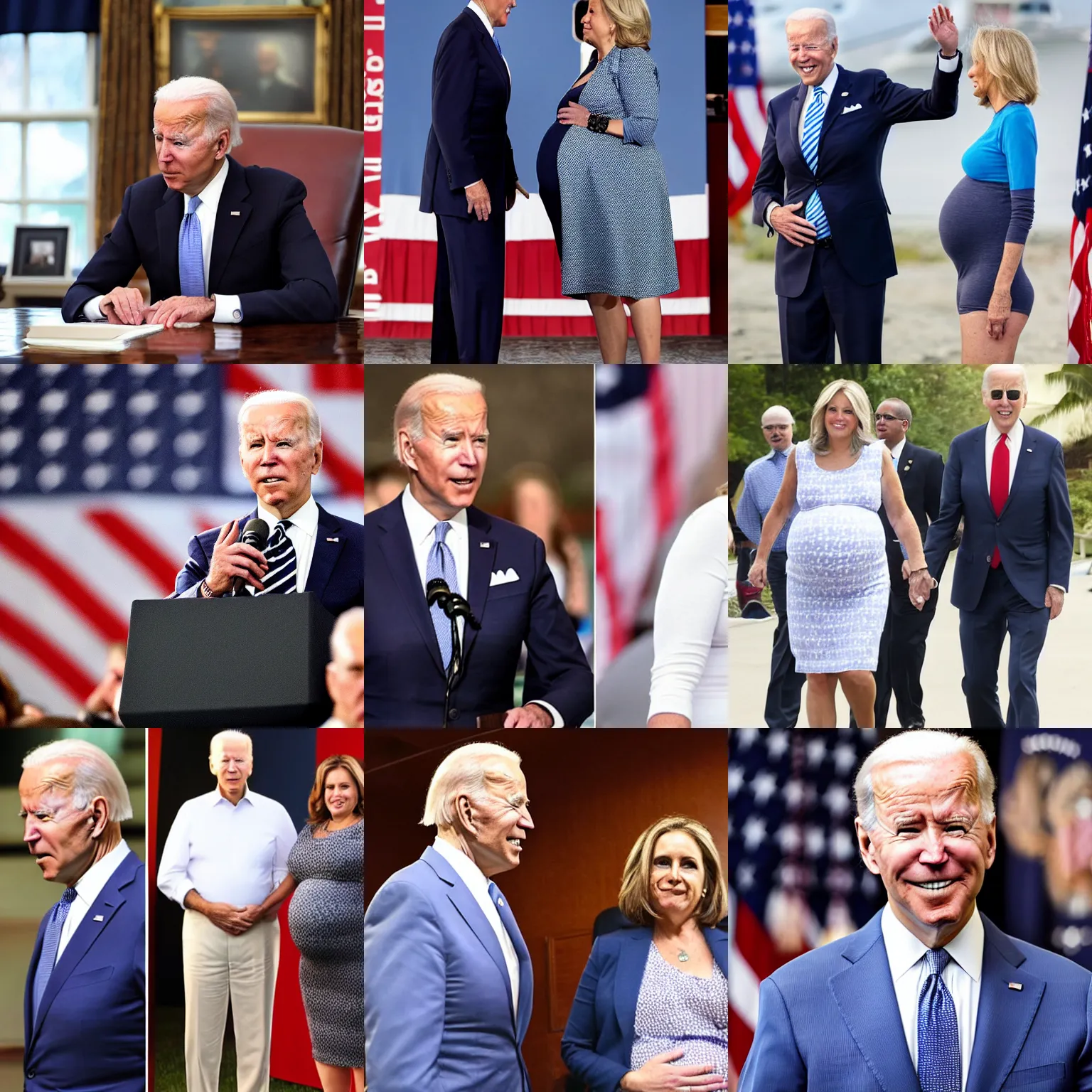Prompt: president joe biden with a big fat belly, baby bump, big belly, big stomach, fat, third trimester