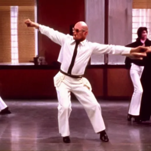 Image similar to A still of Walter White dancing in Saturday Night Fever (1977)