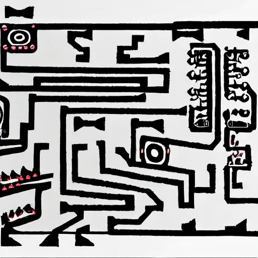 Image similar to a schematics of a modular synthesizer, cave painting, musical,