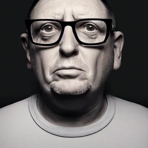 Prompt: photo portrait of shaun ryder holding his glasses while pooching his lips and staring into the horizon, realistic, hyperrealistic, 8 k resolution, hd quality, very detailed, highly detailed, intricate details, real life, real world, trending on artstation, digital art, really realistic, very realistic, headshot, head in frame, photograph, portrait, head in frame