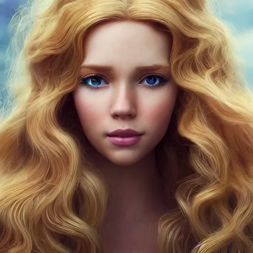 Prompt: disney princess with long blonde hair : : weta disney pixar movie still photo : : hi - fructose, decadent highly - detailed digital painting, symmetrical face, golden ratio, octane render, artstation, smooth, sharp focus, artgerm, mucha, loish, wlop