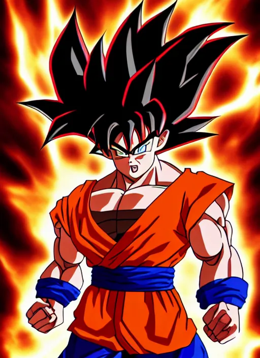 Image similar to a full portrait photo of super saiyan son goku, f / 2 2, 3 5 mm, 2 7 0 0 k, lighting, perfect faces, award winning photography.