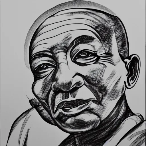 Image similar to continuous single line contour - drawing of ghandi, pen on white paper