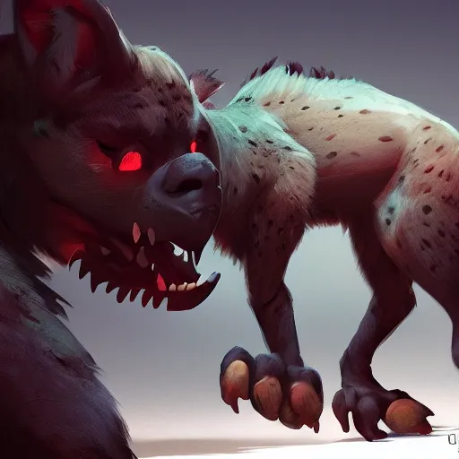 Image similar to upper body illustration of a gnoll creature, a humanoid with a hyena face, aggressive and rabid look, mattepainting concept blizzard pixar maya engine on stylized background splash comics global illumination lighting artstation, sharp focus, lois van baarle, ilya kuvshinov, rossdraws