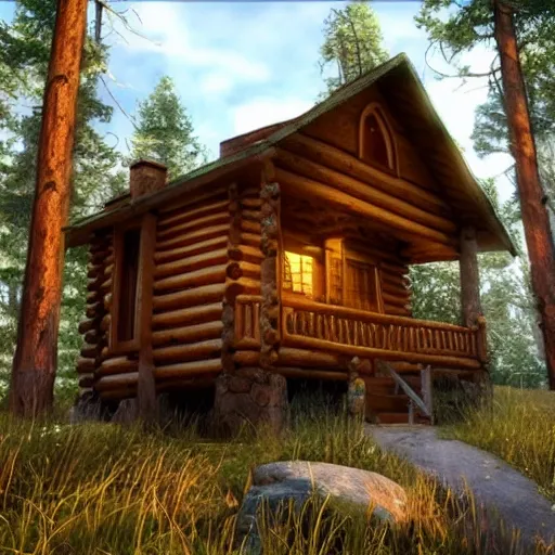 Image similar to a cabin in the woods unreal engine