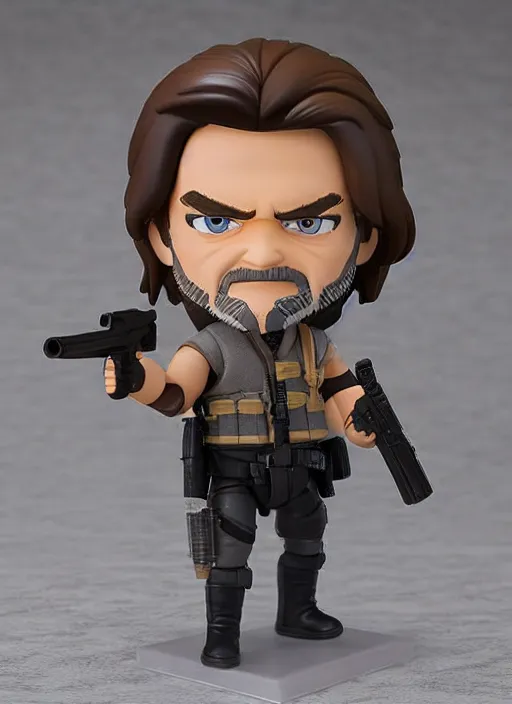 Image similar to kurt russell, a nendoroid of kurt russell is snake plisskin figurine, escape from new york, realistic face, detailed product photo