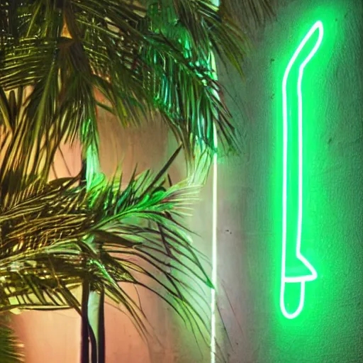 Prompt: a green neon light palm tree