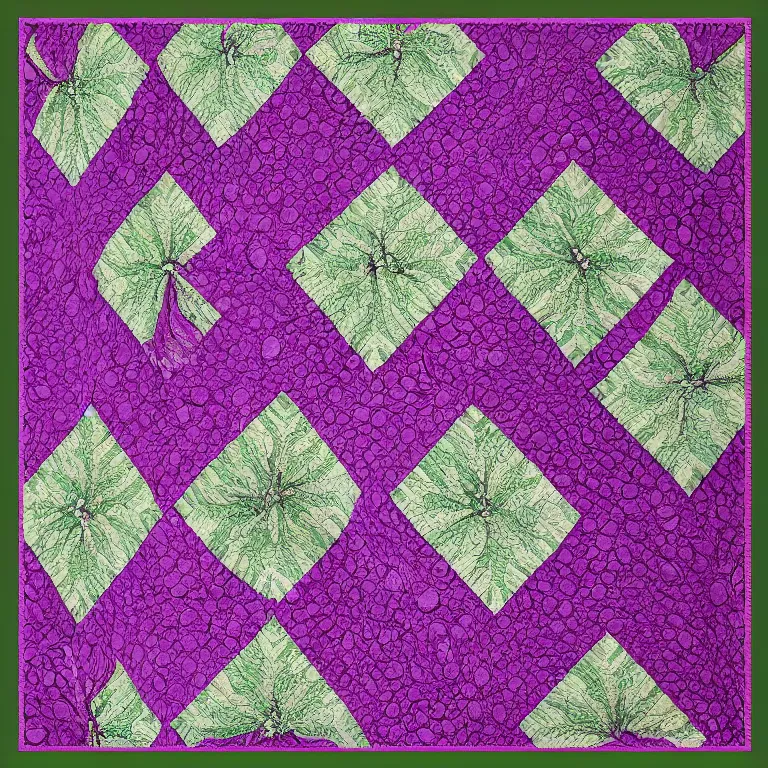 Image similar to lacy intricate hyper-realistic pattern violets and emerald gems quilt