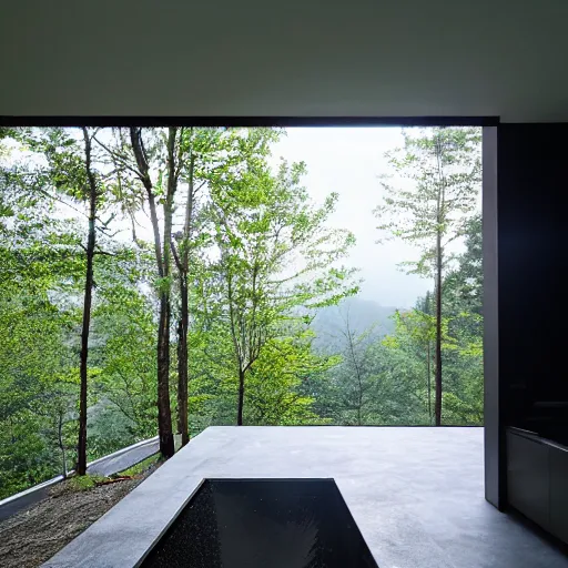 Image similar to a clearing in the forest revealing a private, modern home on a hill, garden, long driveway, unreal engine