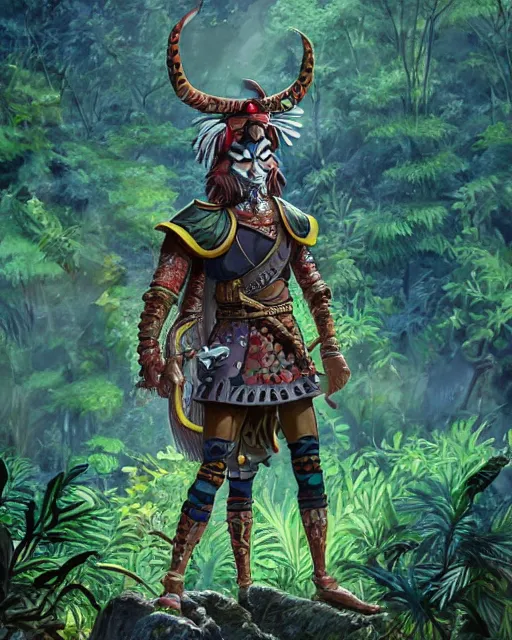 Prompt: detailed render of a spanish conquistador wearing ornate armor in a dense jungle, art by nicola saviori and studio ghibli, princess mononoke color scheme, anatomy, face, symmetric, trending on artstation, cinematic lighting