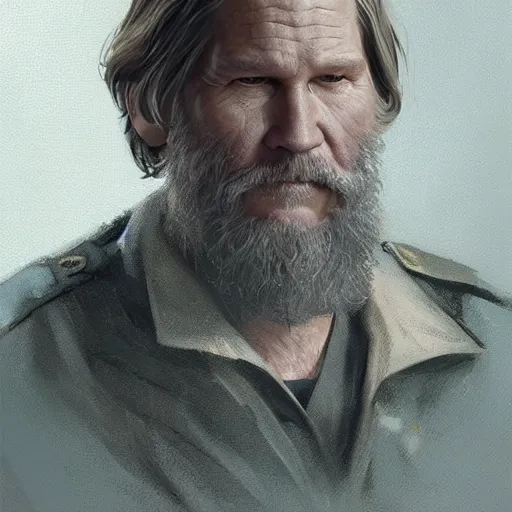 Image similar to portrait of a man by greg rutkowski, he looks like jeff bridges, wearing the military fatigues of the corellian confederation, star wars expanded universe, he is about 5 0 years old, highly detailed portrait, digital painting, artstation, concept art, smooth, sharp foccus ilustration, artstation hq