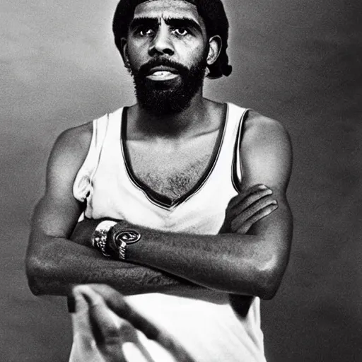 Image similar to Portrait of Kyrie Irving, Kyrie Irving as Che Guevara, Guerilla Heroico, Black and White, Photograph by Alberto Korda, inspiring, dignifying, national archives