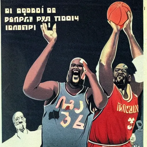 Prompt: shaquille o'neal in a soviet union communist propaganda poster