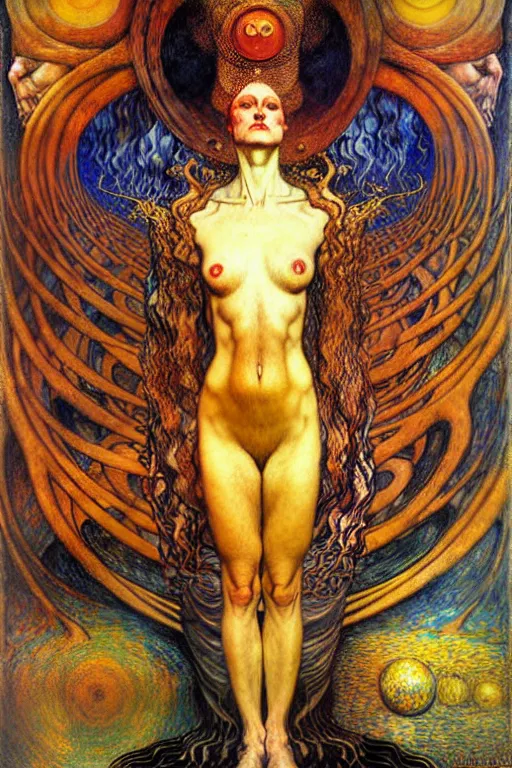 Image similar to Divine Chaos Engine by Karol Bak, Jean Delville, William Blake, Gustav Klimt, and Vincent Van Gogh, symbolist, visionary