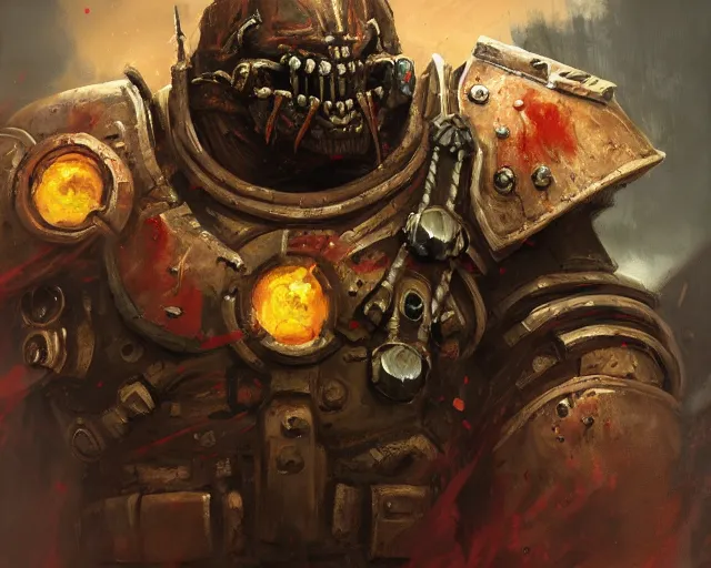 Prompt: oil painting of an ork warboss from warhammer as a doomguy, elegant, detailed, fantasy, hd shot, digital portrait, beautiful, artstation, comic style, unreal engine, by artgerm, guy denning, jakub rozalski, magali villeneuve and charlie bowater