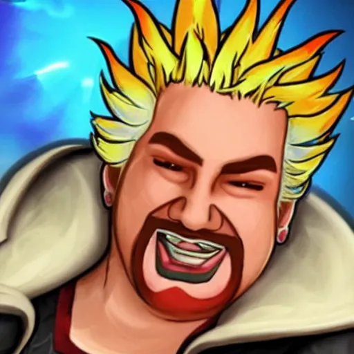 Prompt: guy fieri as a character in the game league of legends, with a background based on the game league of legends, detailed face