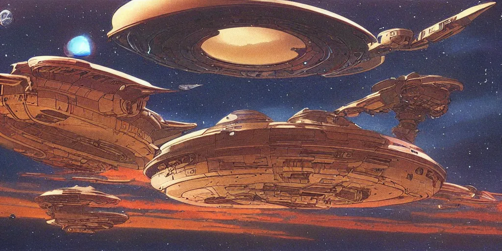 Prompt: moebius matte painting of a scifi mothership