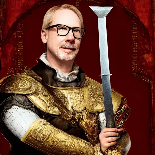 Image similar to adam savage portrait roman general hand on sword