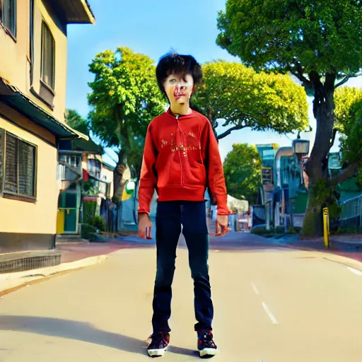 Image similar to teen japanese boy standing in front of his home in san fransokyo, pixar film, big hero 6, hyper detailed, digital art, trending on artstation, cinematic lighting, studio quality, smooth render, unreal engine 5 rendered, octane rendered