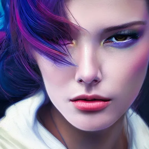 Image similar to electric woman, cute - fine - face, pretty face, oil slick hair, realistic shaded perfect face, extremely fine details, realistic shaded lighting, dynamic background, artgerm, 8 k ultra realistic, highly detailed, art by raphael lacoste, sylvain sarrailh, alena aenami, jeremy lipkin, michael garmash, ando tadao, kan liu