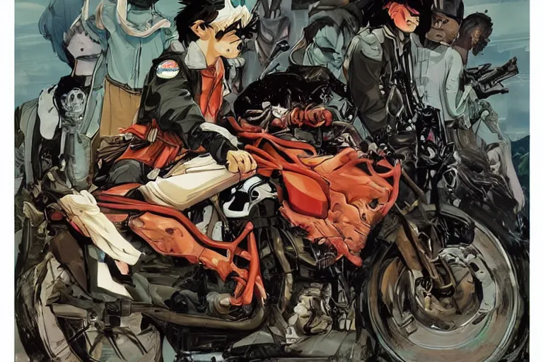 Image similar to pizza the hut, akira's motorcycle, gorillaz, poster, high quality