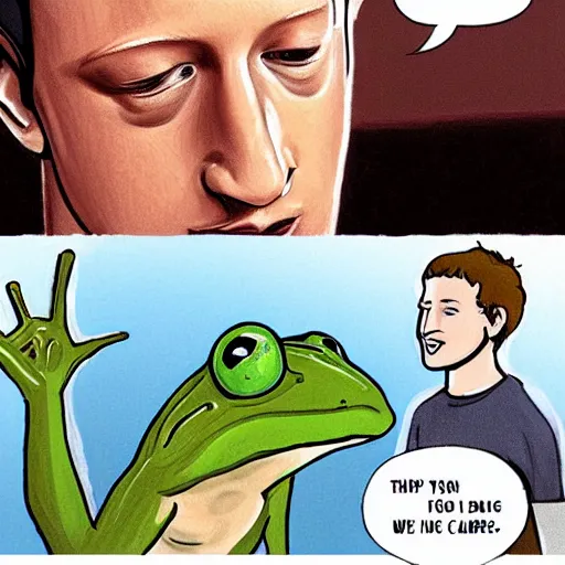 Image similar to Mark Zuckerberg talking to a frog