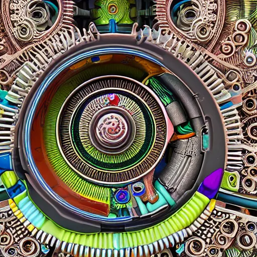 Image similar to realistic detailed image of the inside of a living biomechanical valve body, very intricate colorful masterpiece, hd photo