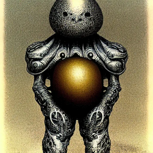 Prompt: humpty dumpty in form of egg, detailed pattern, front view by by luis royo and wayne barlowe, beksinski