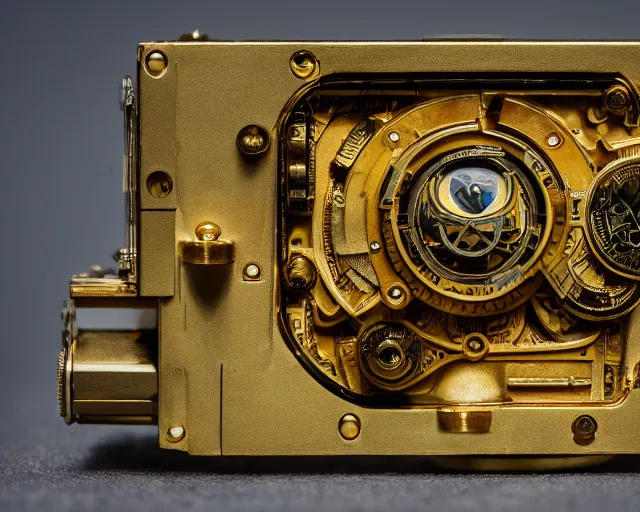 Prompt: 5 0 mm photography of a holy golden antikythera mechanism. highly detailed 8 k. intricate. lifelike. nikon d 8 5 0. motion blur