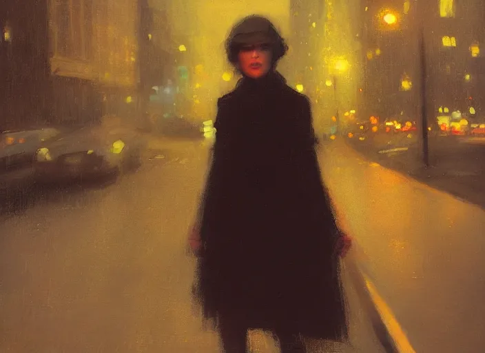 Image similar to detailed portrait of a woman in the city street at night, bokeh, long exposure, painting by jeremy lipking christopher doyle