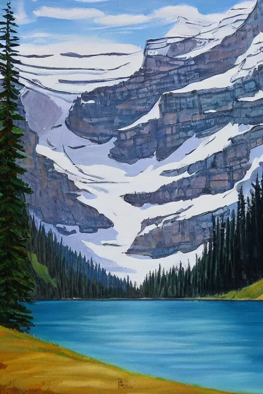 Image similar to bob ross painting of lake louise