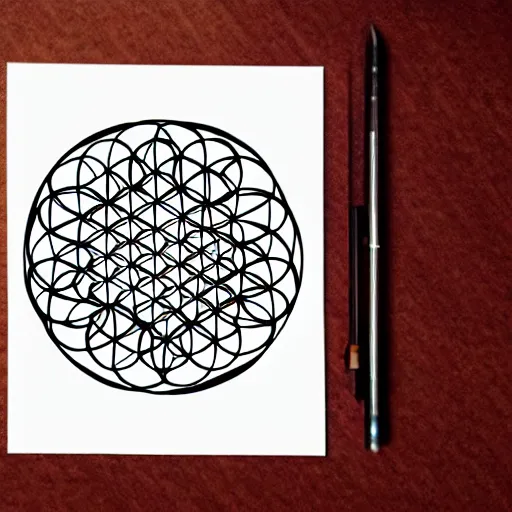 Image similar to ' flower of life'geometry concept drawing plan in black ink line - art