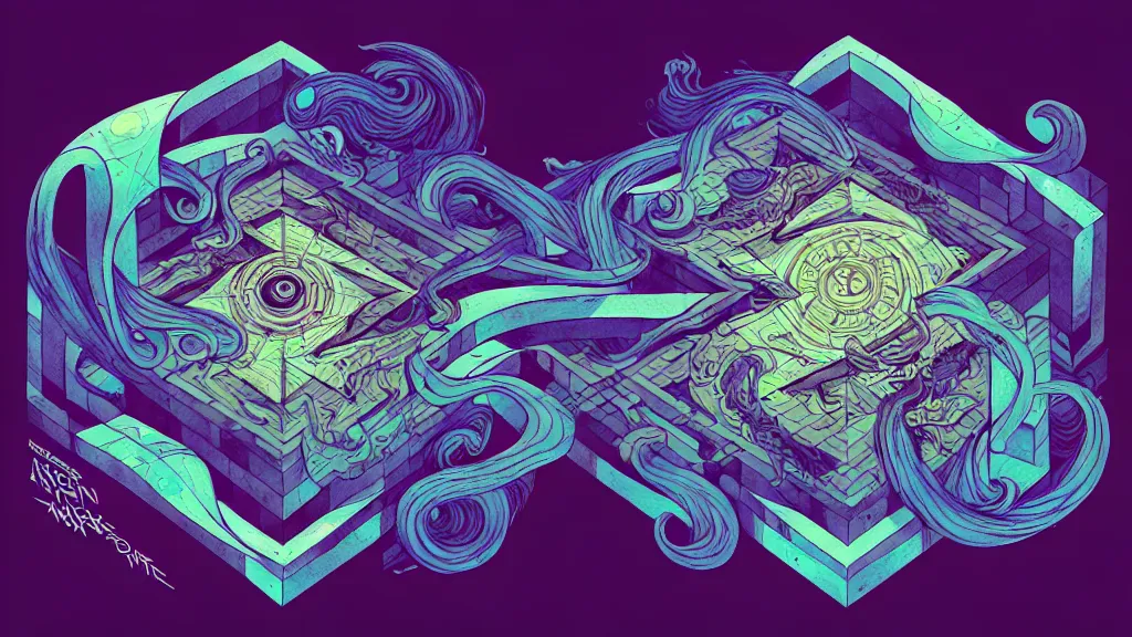 Image similar to arcane twisted turn of fate abstraction, centered award winning ink pen illustration, isometric abstract illustration by dan mumford, edited by craola, technical drawing by beeple and tooth wu, tiny details by artgerm and watercolor girl, symmetrically isometrically centered