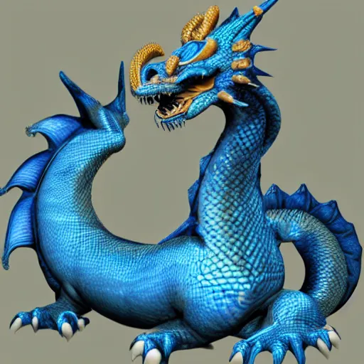 Prompt: HD, photo , realism , chubby female dragon , blue scales.