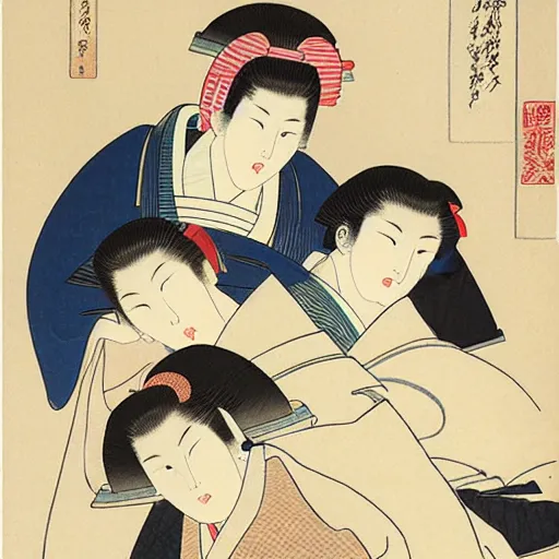 Prompt: japanese woodblock print by utamaro