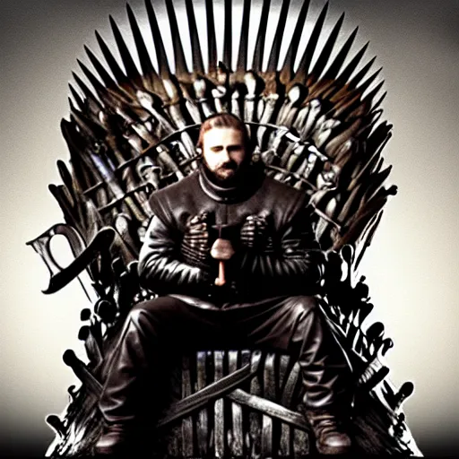 Image similar to “Putin sitting on the iron throne, 4k, award winning, Digital art, scene from game of thrones”