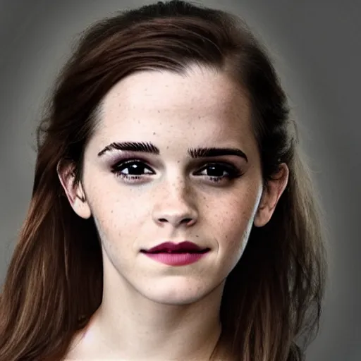 Image similar to a woman who is a genetic combination of emma watson and kat dennings face and upper - body focus