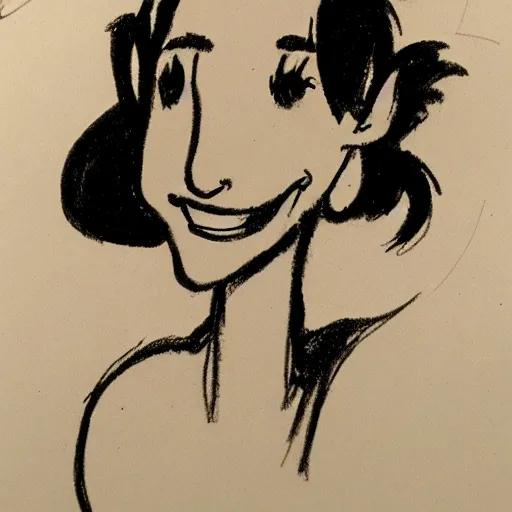 Image similar to milt kahl sketch of black hair cuban girl with dog nose