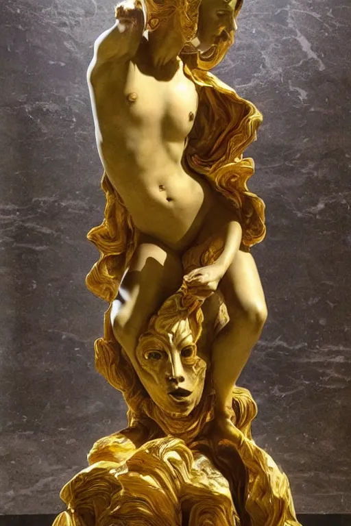 Image similar to marble sculpture depicting a woman programming the samsara holy cluster, hi tech, sci fi, dramatic light, concept art, stunning, visionary, mystical, hyper realistic, beautiful, wow, gilt metal, rich marbles, by gian lorenzo bernini, by brecht evens, by jean delville