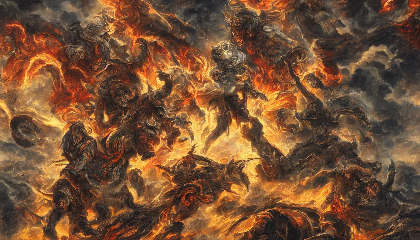 Image similar to visiting the god of fury, 4 k highly detailed painting