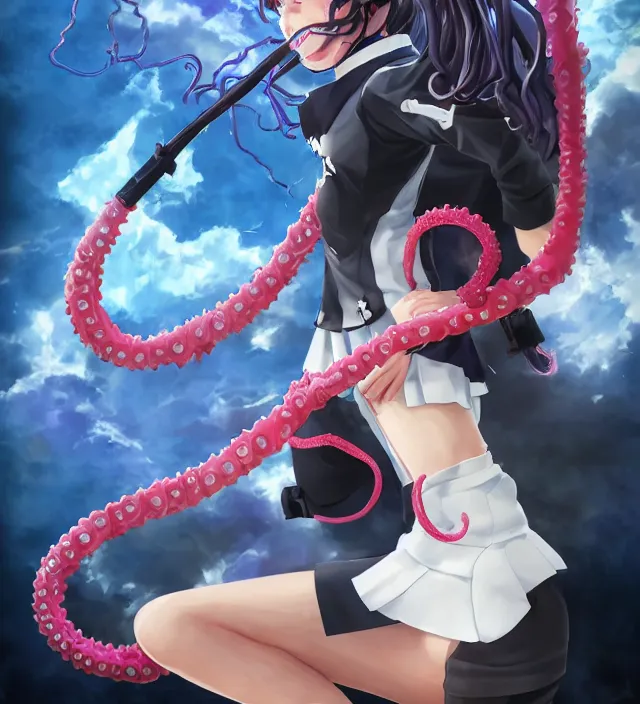 Prompt: hd 3 d rendered anime game portrait of a cute young schoolgirl complicated tentacle angelic deity demons future downtown in ishikawa ken miura kentaro gantz devilman frank miller jim lee alex ross style detailed trending award winning on flickr pixiv artstation