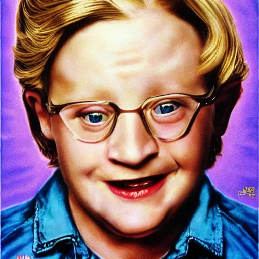 Image similar to macaulay culkin is mrs doubtfire, airbrush art, drew struzan illustration art, key art, movie poster