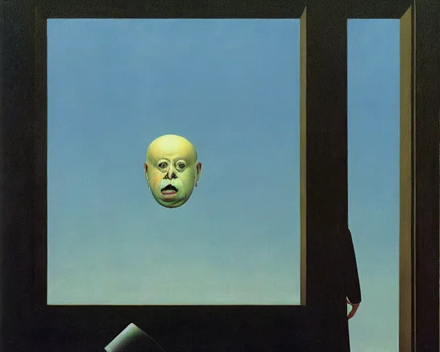 Prompt: Terrifying, disturbing painting by Magritte