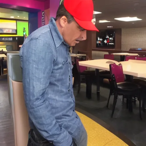 Image similar to mario having a panic attack in taco bell