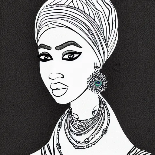 Image similar to elegant Somali lady, line art