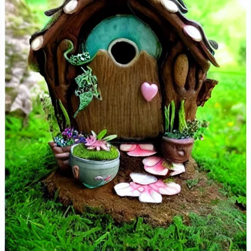 Image similar to cute fantasy fairy house, tea cup, by tonia tkach