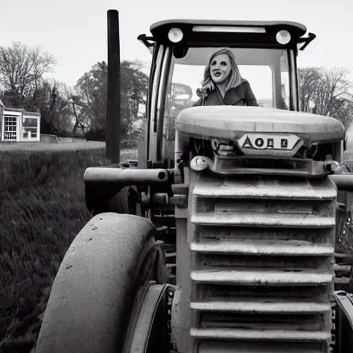 Image similar to Adele driving a tractor, photograhy