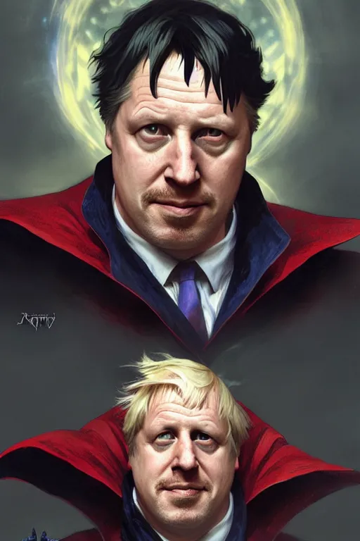 Prompt: Boris Johnson as Dr. Strange, highly detailed character in digital fantasy, painted portrait, artstation, concept art, hard focus, illustrations, works by Artgerm and Greg Rutkowski, Alphonse Mucha and Craig Mullins, James Gene, Andrey Ryabovichev, Mark Simonetti and Peter Morbacher, 16 thousand